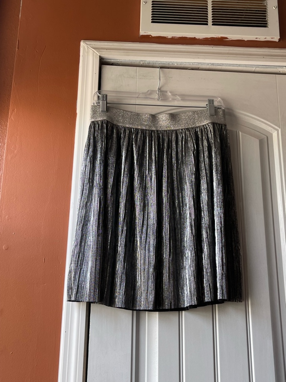 H&M Metallic Silver Pleated A-Line Skirt